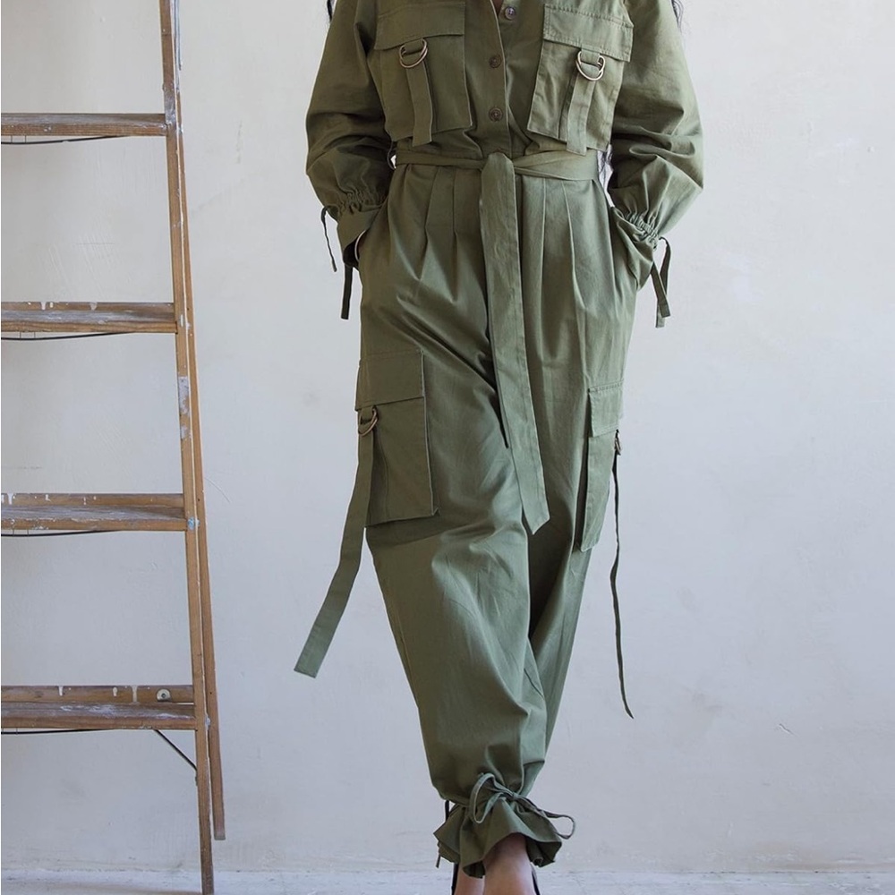 The Drop Amazon @TheNotoriousKia Martini Olive Utility Jumpsuit